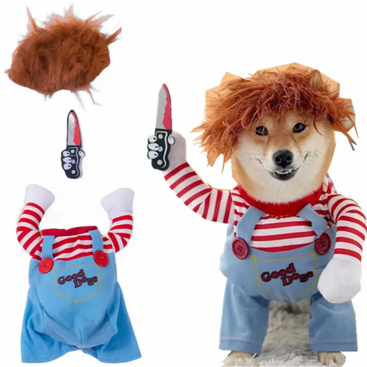 Pet Deadly Doll Dog Costume Chucky Dog Cosplay Funny Costume Halloween Christmas Dog Clothes Party Costume for Small Medium Large Dogs (M: Chest Circumference 21"-27")